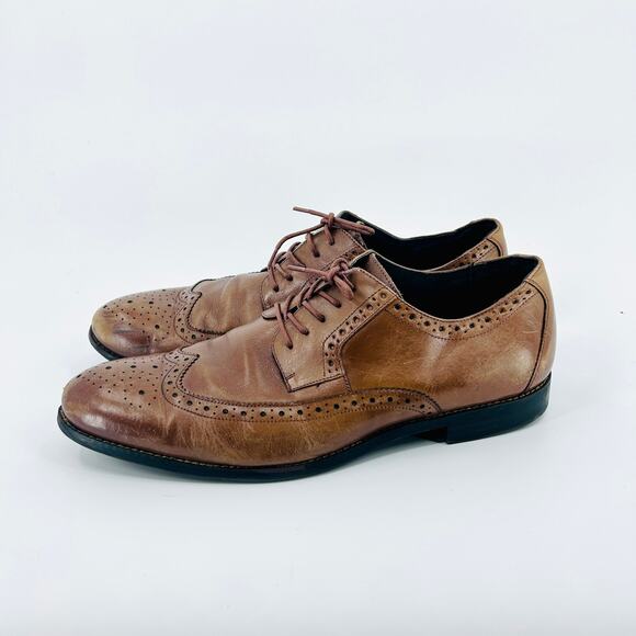 Stacy Adams Brown Tan Leather Wingtip Brogue Oxford Dress Shoes - Picture 3 of 8